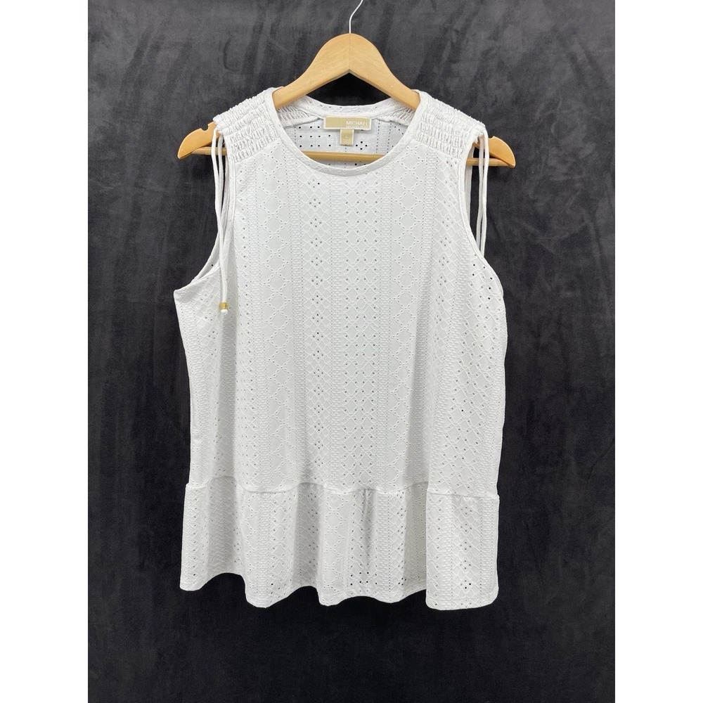 Michael Kors Women's Eyelet‎ Peplum Top White Size L Sleeveless Stretch